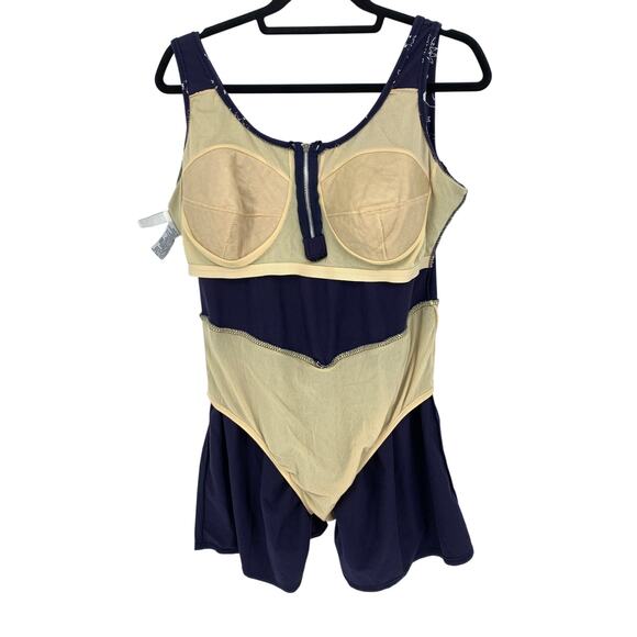 SOLD Vintage 90s Skirted Swimsuit Womens Sz 1X Nevy Blue Celestial Print Zip - Picture 6 of 8